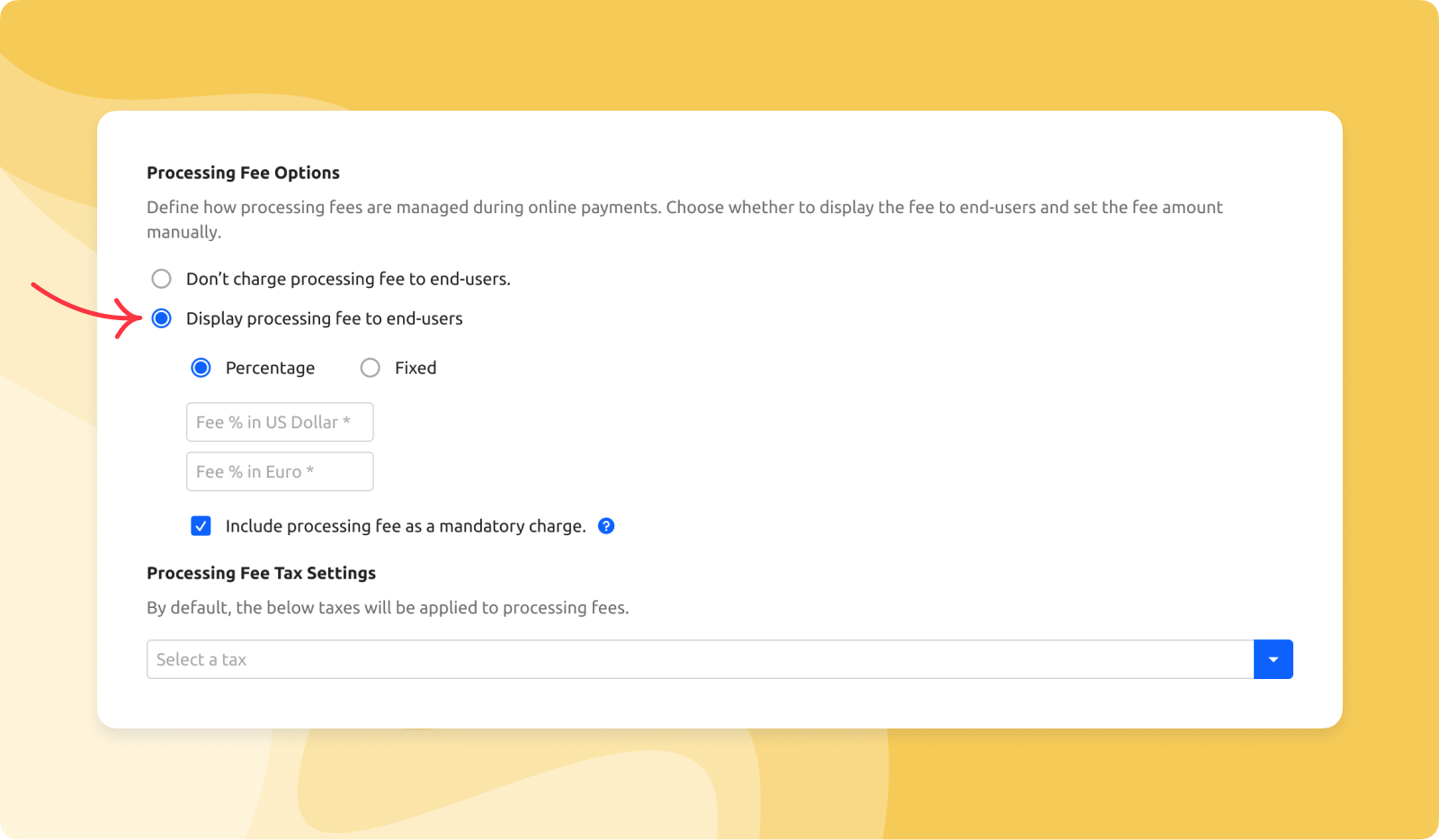 How to enable payment processing fees