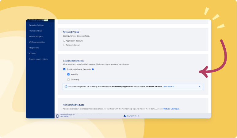 How To Enable Installment Payments In Membership Type Settings