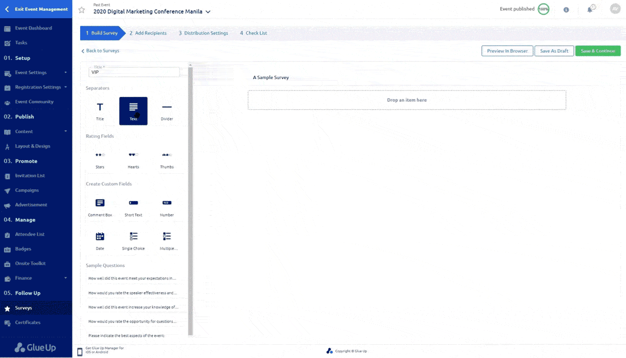 Glue Up Survey Software Post-Event Retention Survey Questions