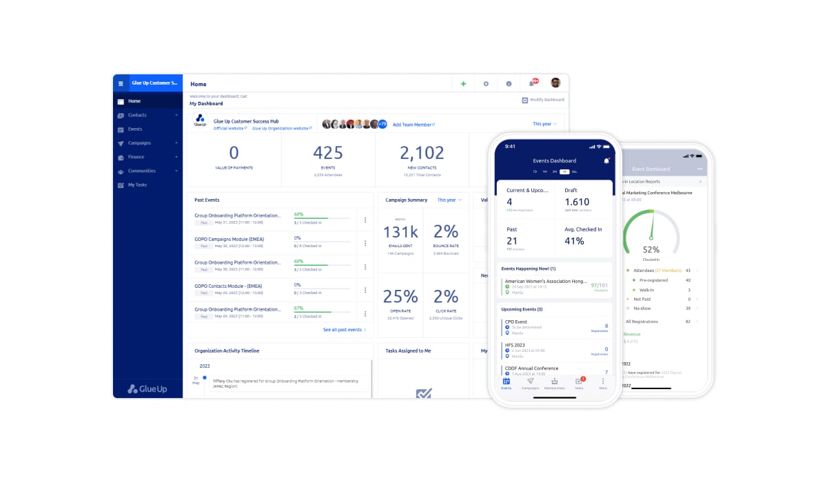 Glue Up's analytics dashboard